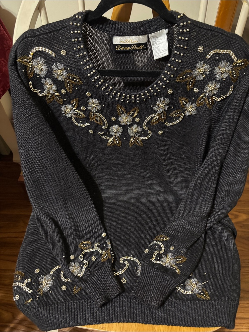 Dana Scott Black Embellished Crewneck Sweater